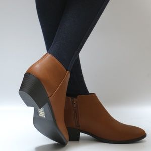 tan ankle boots low heel